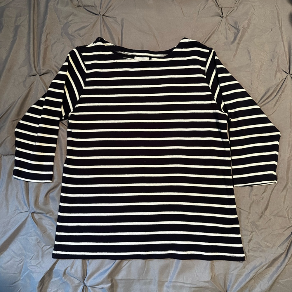 L.L. Bean Navy and White Striped Knit Top